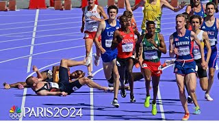 Carnage Pushing and shoving sends multiple runners down in 5000m heat  Paris Olympics  NBC Sports [upl. by Jeu]