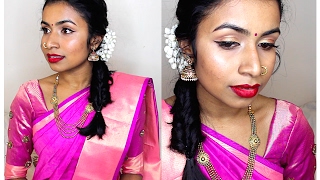 Traditional TamilSouth Indian Wedding Guest Makeup amp Hair Tutorial  Thuri Makeup [upl. by Eruot]