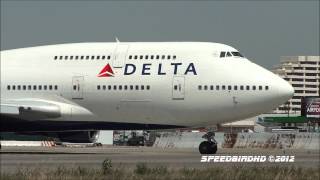 Delta Airlines Boeing 747451s Landing and Takeoff From Los Angeles [upl. by Milzie]