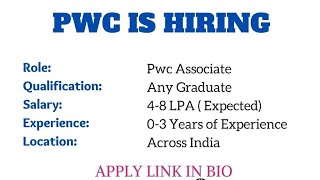 PWC IS HIRING 🔥 Freshers Any Graduate ‼️ [upl. by Hayyim]