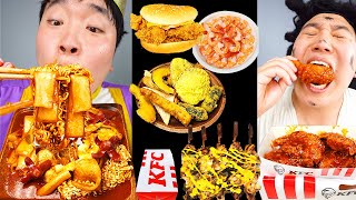 ASMR MUKBANG  KFC Crispy Fried Chicken Cheese burger fire noodle funny eating [upl. by Glarum]