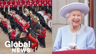 Queens Platinum Jubilee Trooping the Colour parade military pageant to Buckingham Palace  FULL [upl. by Elson895]