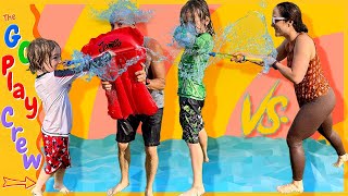 Inflatable Bounce House Water Battle  KIDS VS PARENTS [upl. by Adalia385]