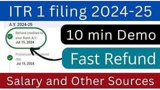 ITR 1 filing online 2024 25  ITR online kaise bhare  Income Tax Return for full tds refund [upl. by Ellerehs]