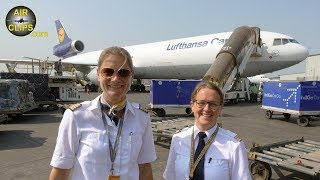 BEST CREW Inge amp Claudia MD11 Cockpit Movie MumbaiHongkong Lufthansa Cargo AirClips Cockpit Docu [upl. by Ahsaeit]