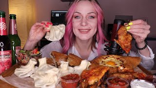 MUKBANG  Грузинская кухня хинкали хачапури цыпленок пирог салат  Georgian cuisine не ASMR [upl. by Cotterell919]