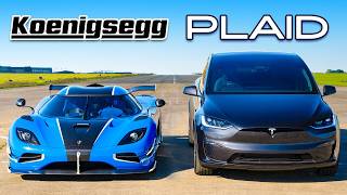 Koenigsegg v Model X Plaid DRAG RACE [upl. by Ettevahs]