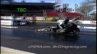 UMDRAcom Worlds Fastest Snowmobile Powered Drag Bike [upl. by Nylicaj]