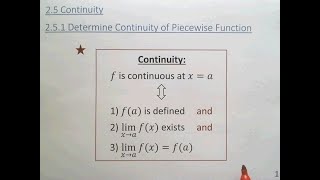 251 Determine Continuity of Piecewise Function [upl. by Wulf]