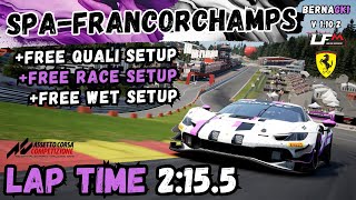 FERRARI 296 GT3  SPAFRANCORCHAMPS 2155  HOTLAP  FREE SETUP  ACC [upl. by Nihsfa748]