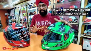 How to Remove amp Fix Visor Studds Thunder Helmet  BikerGyaani  MahaAuto [upl. by Aihsein]