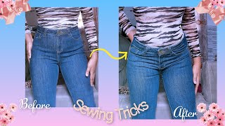 Easiest Way to Transform a High Waist Jeans into a Low waist Jeans  Sewing Trick [upl. by Bollen463]