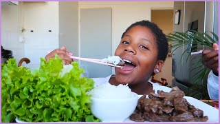 GRILLED STEAK RICE ONIONS SALAD MUKBANG [upl. by Eiryt]