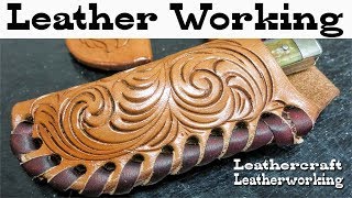 Leather working How to lace leather knife sheaths by hand [upl. by Hareemas]