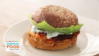 Salmon Burger with YogurtDill Sauce  Everyday Food with Sarah Carey [upl. by Anelim490]