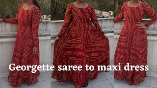 Convert georgette saree to long umbrella dress cutting amp stitching in tamil [upl. by Nnewg]