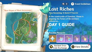 Genshin Impact  Lost Riches Fontaine New 43 Event Day 1 Gameplay Guide [upl. by Ardnuyek]