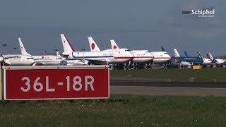 Vliegtuigen van delegaties geparkeerd op Polderbaan [upl. by Oludoet]