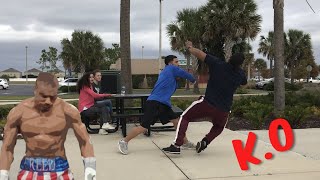 Knocking people out like Adonis Creed  social prank [upl. by Gaylene]