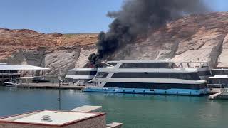 Houseboat Fire Lake Powell [upl. by Afatsom869]