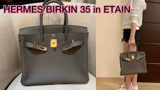 HOW big is the HERMES BIRKIN 35 in ETAIN what fits inside how to carry close up Modshots [upl. by Ciro]