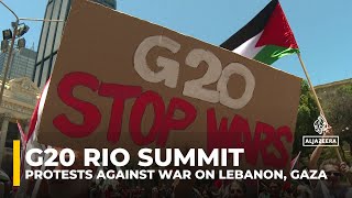 Brazil Protestors near G20 summit demand immediate ceasefire in Gaza and Lebanon [upl. by Euk945]