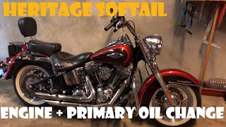 HarleyDavidson Heritage Softail primary and engine oil change [upl. by Woodruff976]