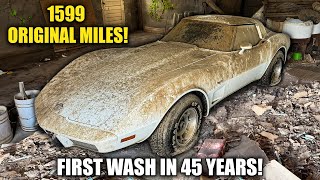 First Wash in 45 Years BARN FIND Corvette With 1599 Original Miles  Satisfying Restoration [upl. by Margreta362]