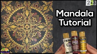 Gold and Cranberry Mandala Dot Art Painting on Canvas Tutorial [upl. by Kristofer]