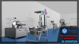 Wet Granulation Process  RMG  FBD  Co Mill  Octagonal Blender  Autocoater  Process Animation [upl. by Karlise]