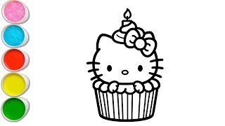 Cute Cup Cake Hello Kitty Drawing for kids Painting amp Coloring for kids Toddlers  Child Art [upl. by Odlauso273]