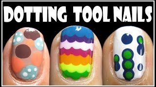 3 EASY DOTTING TOOL NAIL ART DESIGNS  HOW TO RAINBOW SHORT NAILS TUTORIAL CUTE BEGINNERS MANICURE [upl. by Hamilah]