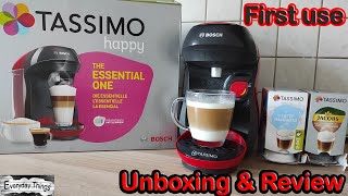 Bosch Tassimo Happy coffee maker first use  Unboxing amp Review How to use [upl. by Lavery]