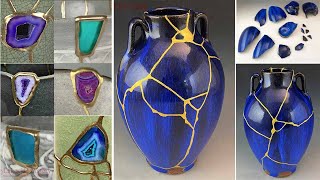 Kintsugi Art How is it Made Using Two Different Repair Methods  Real Gold and Gold Effect [upl. by Hortensia]