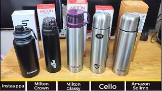 Top 5 best Thermos bottle  Cello  Milton Glassy  Milton Crown  Amazon Solimo  InstaCupp compare [upl. by Macario]