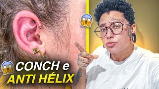 APLICAÇÃO PIERCING NO CONCH E ANTI  HÉLIX  POR KAH ZOMBIE [upl. by Nyladnewg]