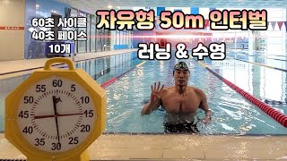 수영 자유형 50m 인터벌 10개 60초 사이클 40초 페이스 [upl. by Palecek]