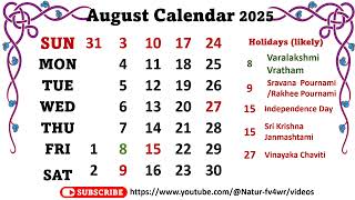 August Calendar 2025 augustcalender2025 [upl. by Nwahsar]