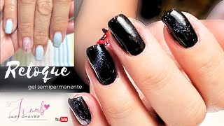 Uñas negras con glitters RETOQUE gel semipermanente [upl. by Edrea]