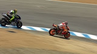 Marquez puts one over Rossi at the Corkscrew [upl. by Nofets]