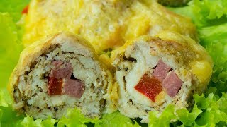 Roulade de poulet au jambon et poivron  une recette délicieuse sans égal  ǀ SavoureuxTV [upl. by Aihsenod]