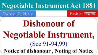 Dishonour of Negotiable Instrument Dishonour of Negotiable Instrument act 1881 business law bcom [upl. by Hurleigh]