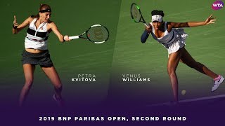 Petra Kvitova vs Venus Williams  2019 BNP Paribas Open Second Round  WTA Highlights [upl. by Lahtnero]