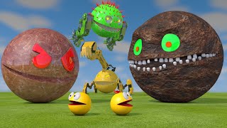 Pacman vs Monsters 6 Compilation  Marble Mud Excavator Robot Flying Monsters  StrEat [upl. by Notsuh]