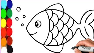 cute fish Drawing Painting and Coloring for kids and toddlers  Draw fish fishmachli [upl. by Jemima]