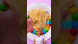 SHE COLOURED BARBIES HAIR WITH CANDIES 👧🍭 DIY Hack  Fun Magic Trick With Food [upl. by Calvano448]