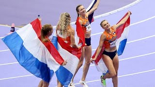 Femke Bol Lieke Klaver Cathelijn Lisanne • Funny Celebrating 🇳🇱 Olympic silver medal🇨🇵 🥈 [upl. by Whit510]