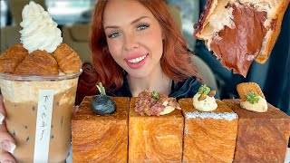 ASMR MUKBANG Viral TikTok Dessert Cube Croissant Pistachio Cream Filling Earl Grey Latte 먹방 [upl. by Veedis]