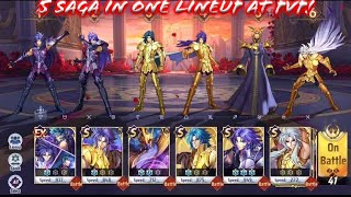 Saint Seiya Awakening KOTZ  5 Saga in One Lineup at PvP Until they Miraculously Win and Banned [upl. by Anileva]