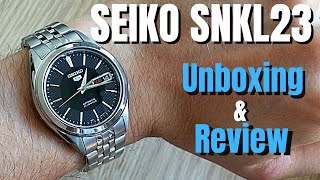 Seiko 5 SNKL23 Unboxing amp Watch Review   Leather Strap [upl. by Uhp271]